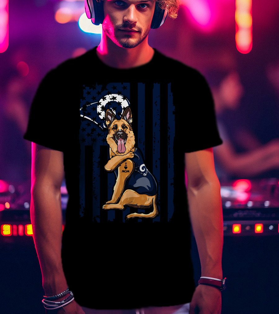 German Shepherd I Love Mom Los Angeles Rams Fan T-Shirt