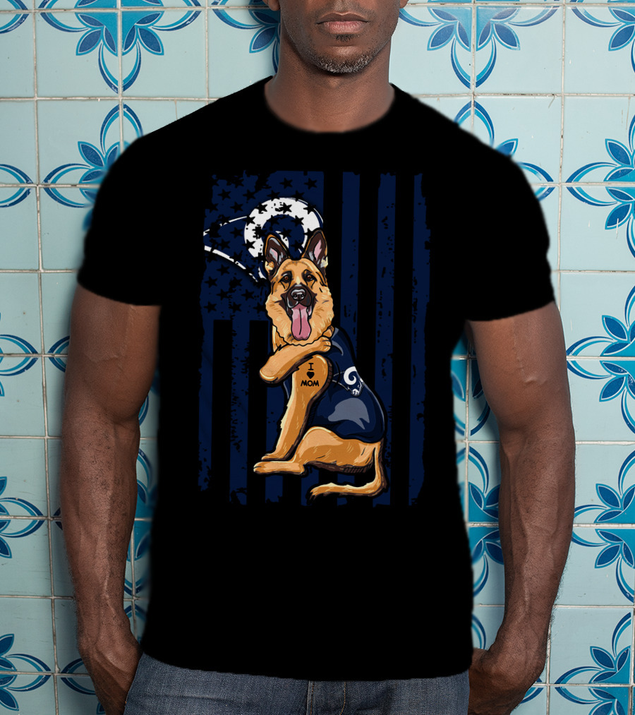 German Shepherd I Love Mom Los Angeles Rams Fan T-Shirt