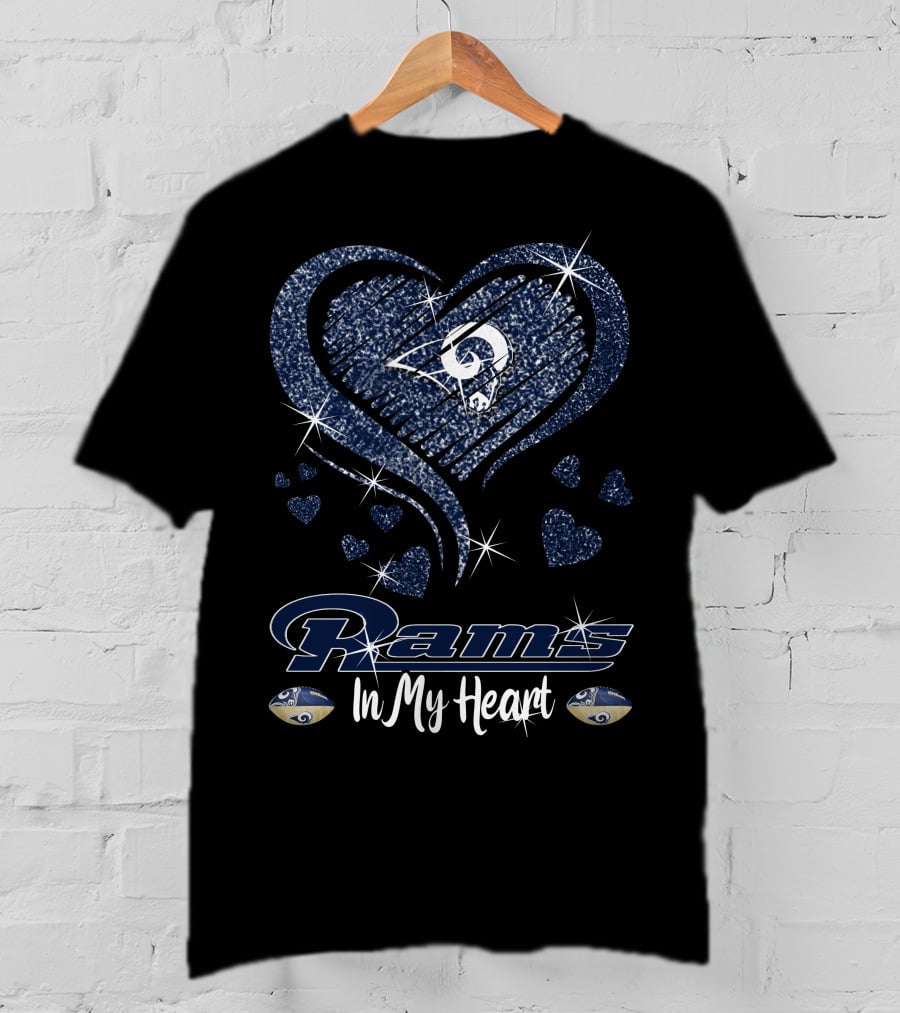 Rams In My Heart Los Angeles Football Team Sparkling Heart T-Shirt