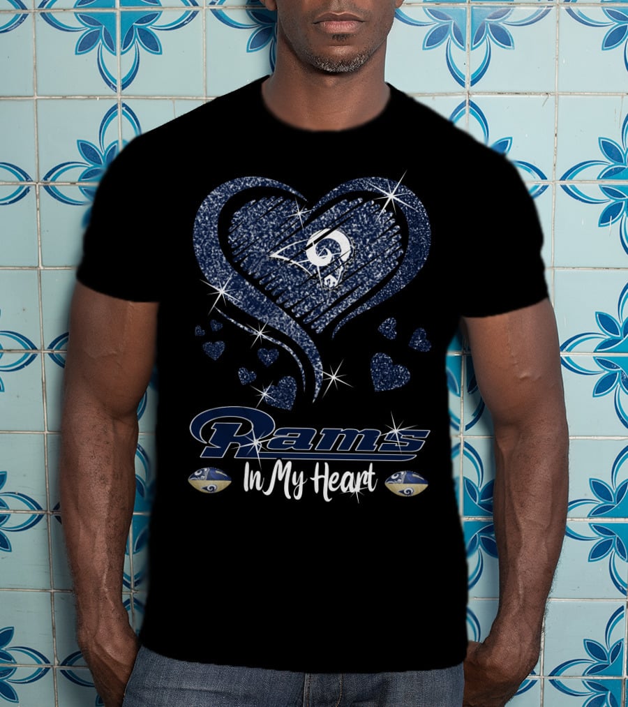 Rams In My Heart Los Angeles Football Team Sparkling Heart T-Shirt