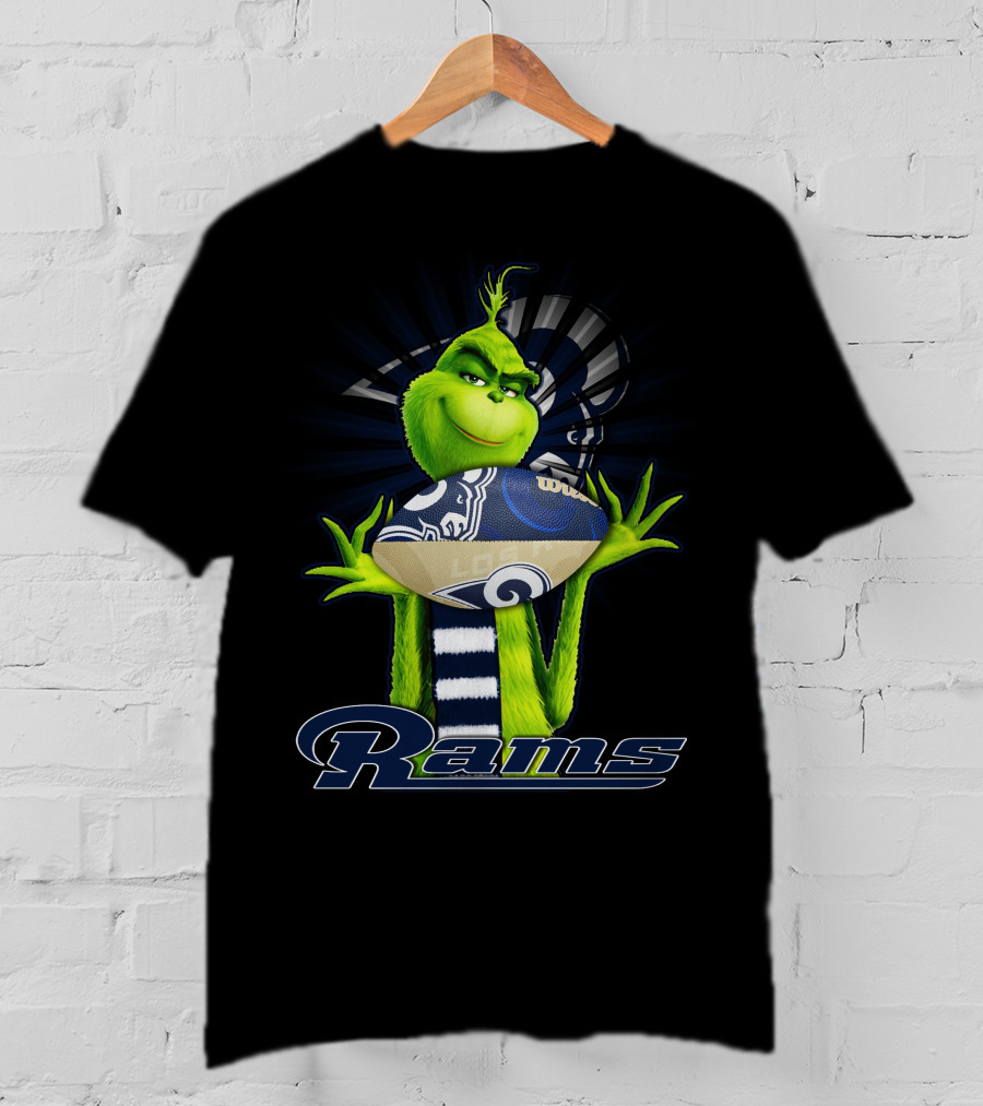 Grinch Holding Los Angeles Rams Football T-Shirt