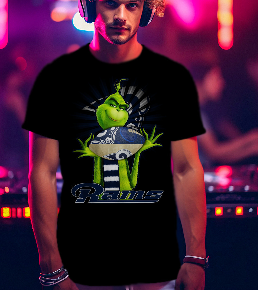 Grinch Holding Los Angeles Rams Football T-Shirt