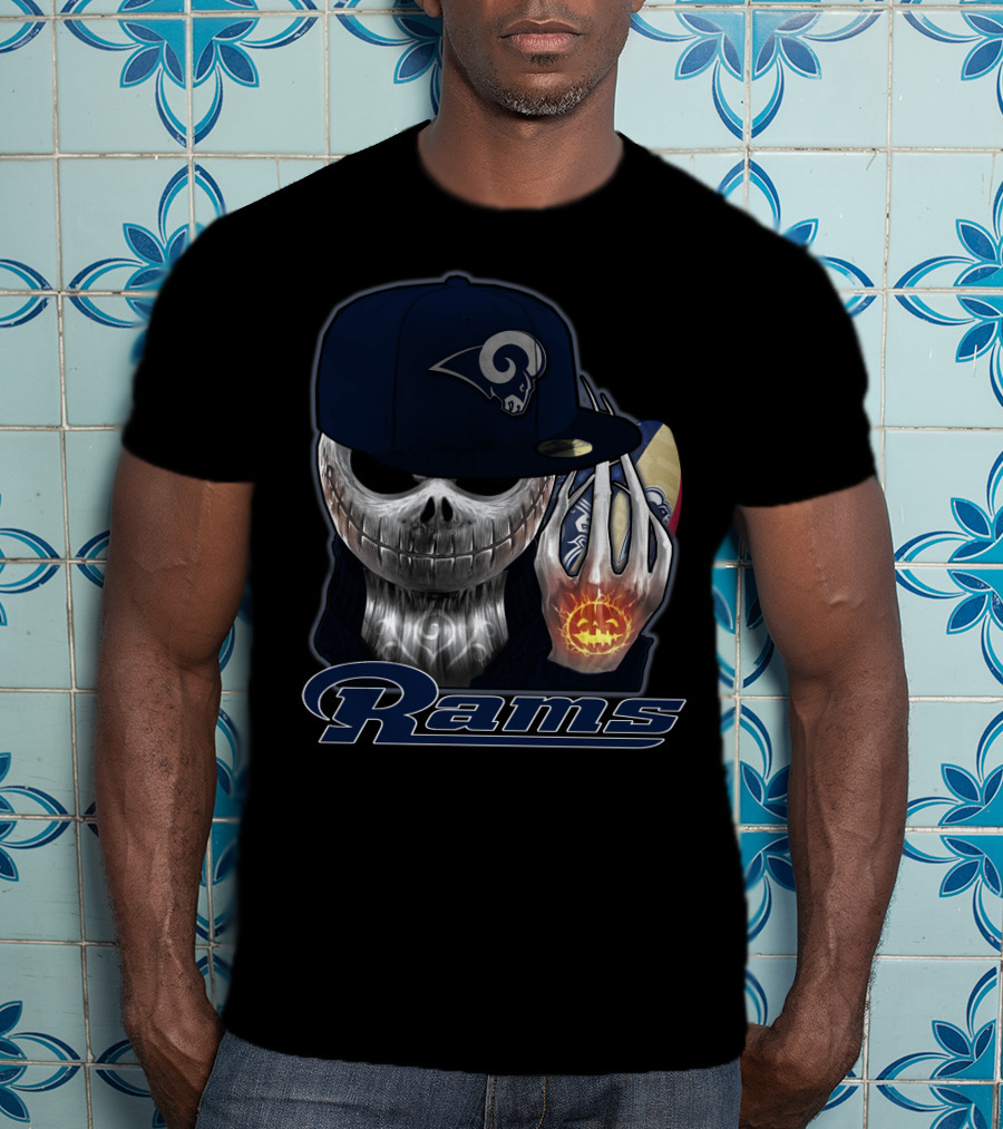 Jackskull Los Angeles Rams Halloween Skull Cap Football T-Shirt