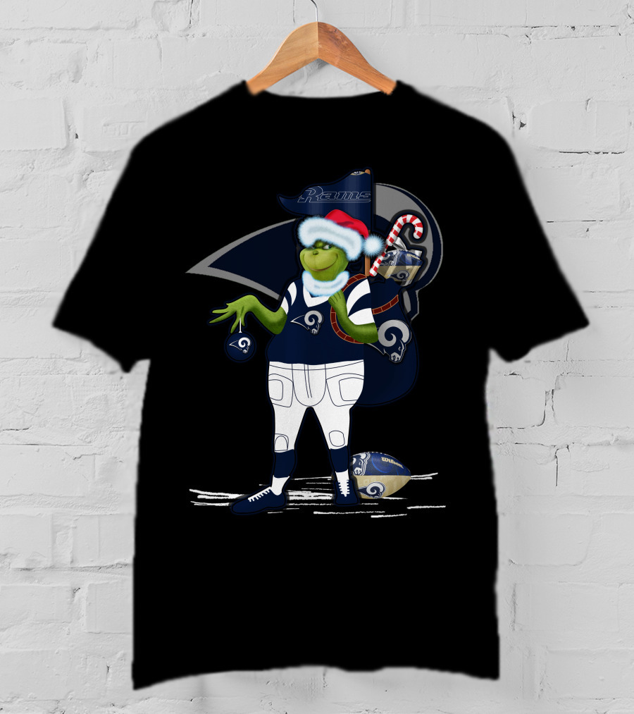 Grinchxmas Los Angeles Rams Football Santa And Candy Cane T-Shirt