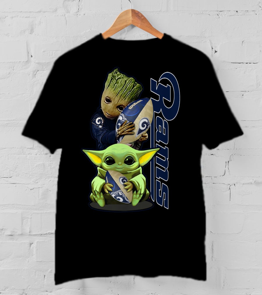 Groot And Baby Yoda With Rams Football Los Angeles Grzd T-Shirt