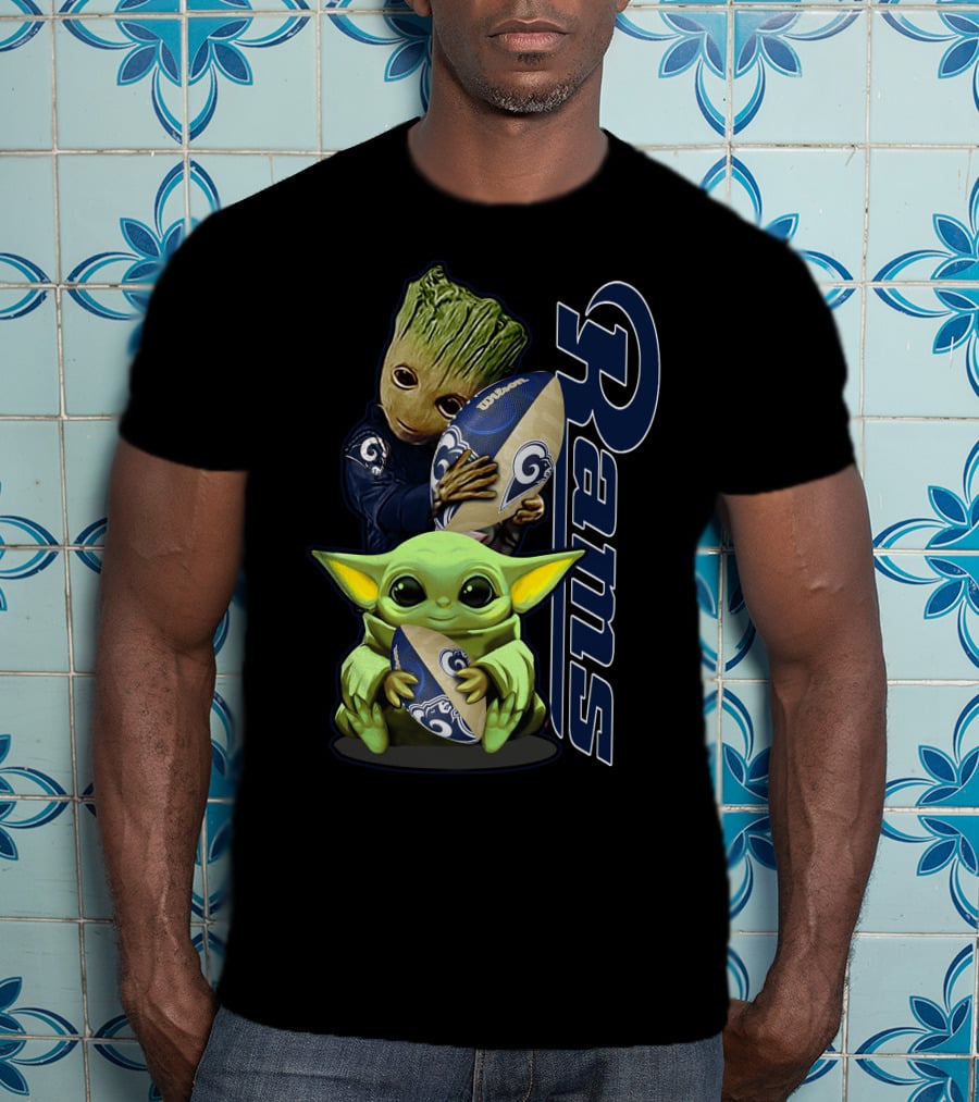 Groot And Baby Yoda With Rams Football Los Angeles Grzd T-Shirt
