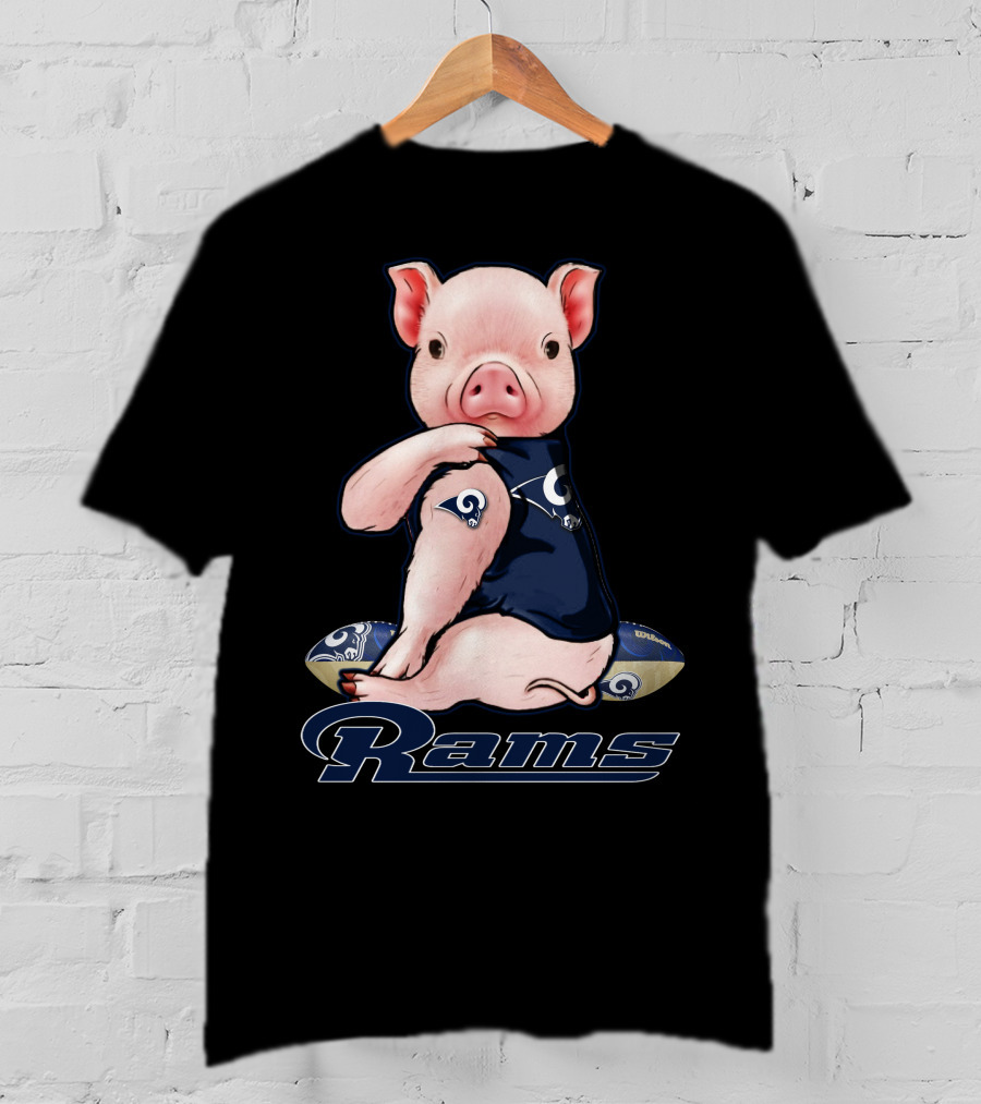 Pig In Los Angeles Rams Jersey With Football T-Shirt