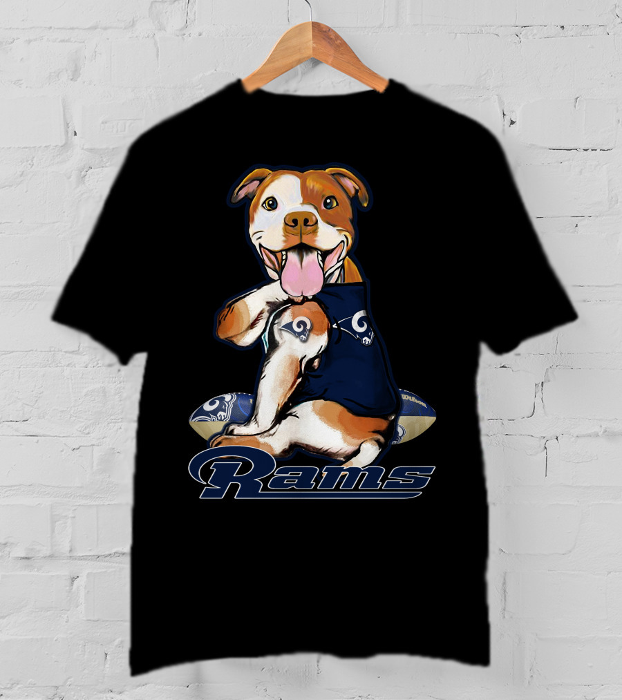 Pittbull Los Angeles Rams Cute Mascot Playful Dog Football Fan T-Shirt