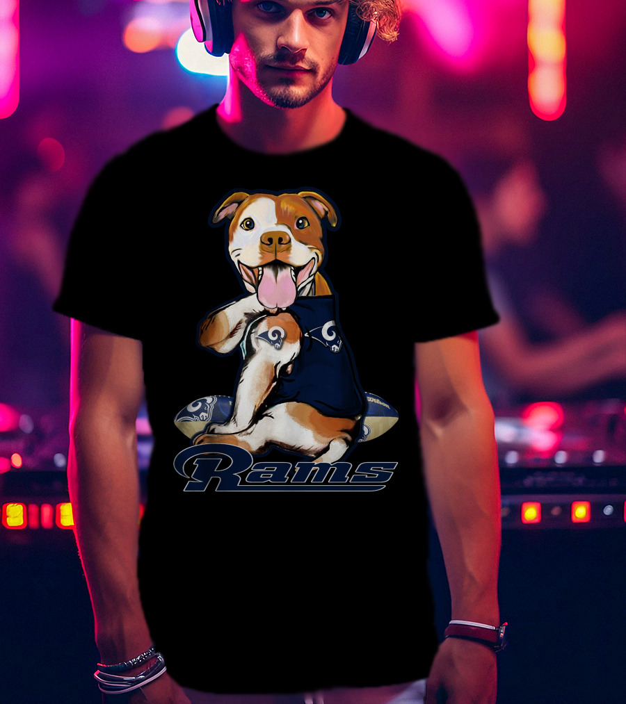 Pittbull Los Angeles Rams Cute Mascot Playful Dog Football Fan T-Shirt