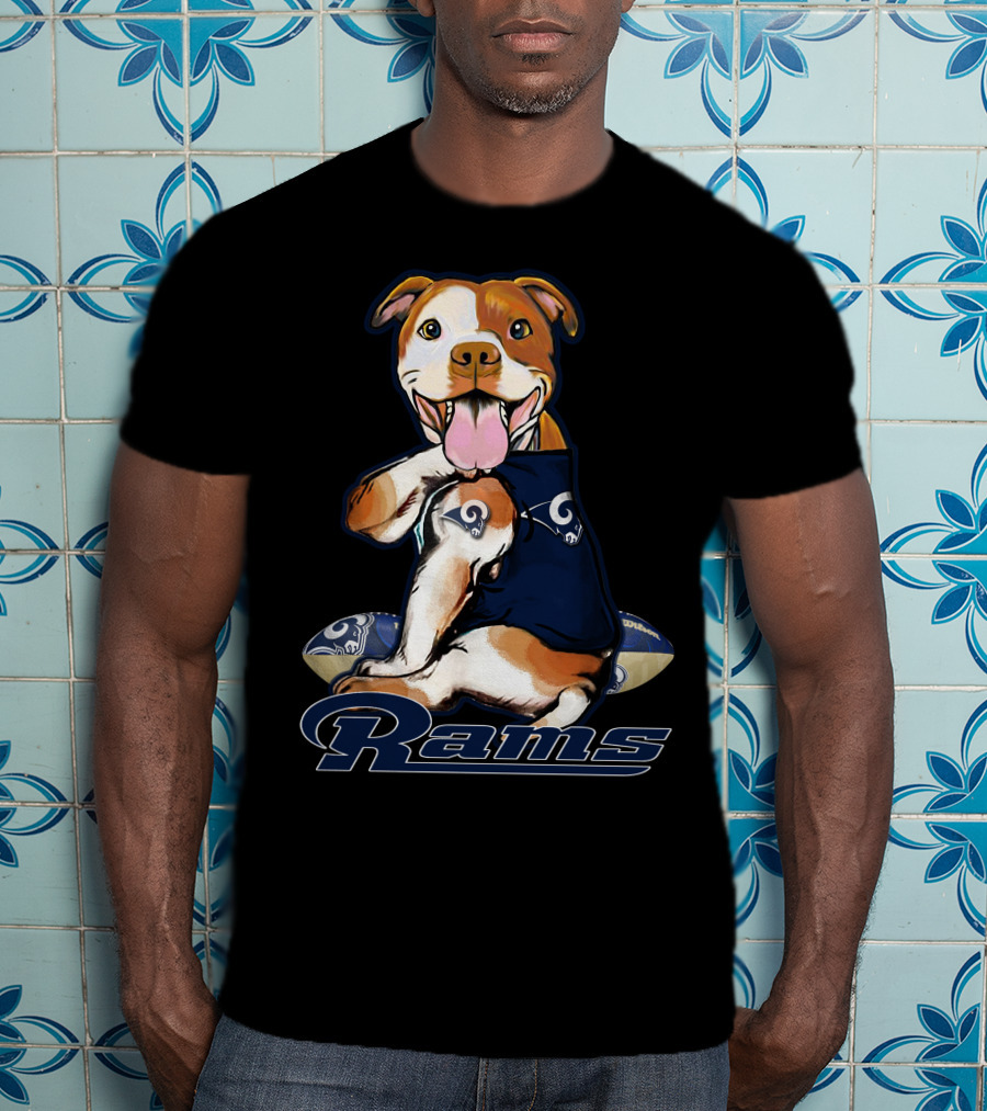 Pittbull Los Angeles Rams Cute Mascot Playful Dog Football Fan T-Shirt