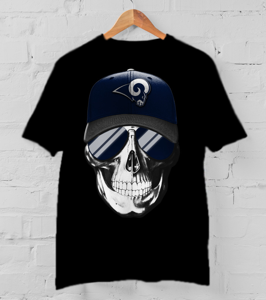 Los Angeles Rams Skull With Hat And Sunglasses T-Shirt