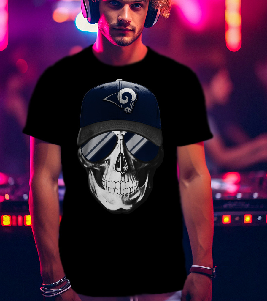Los Angeles Rams Skull With Hat And Sunglasses T-Shirt