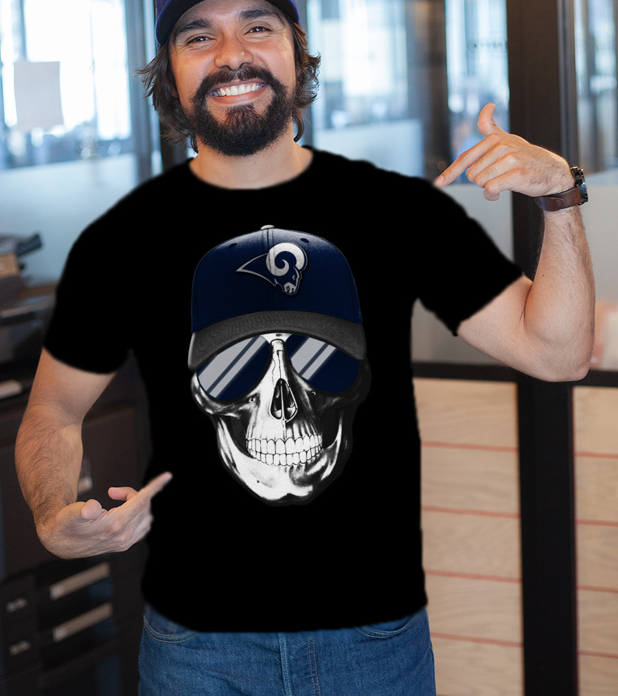 Los Angeles Rams Skull With Hat And Sunglasses T-Shirt