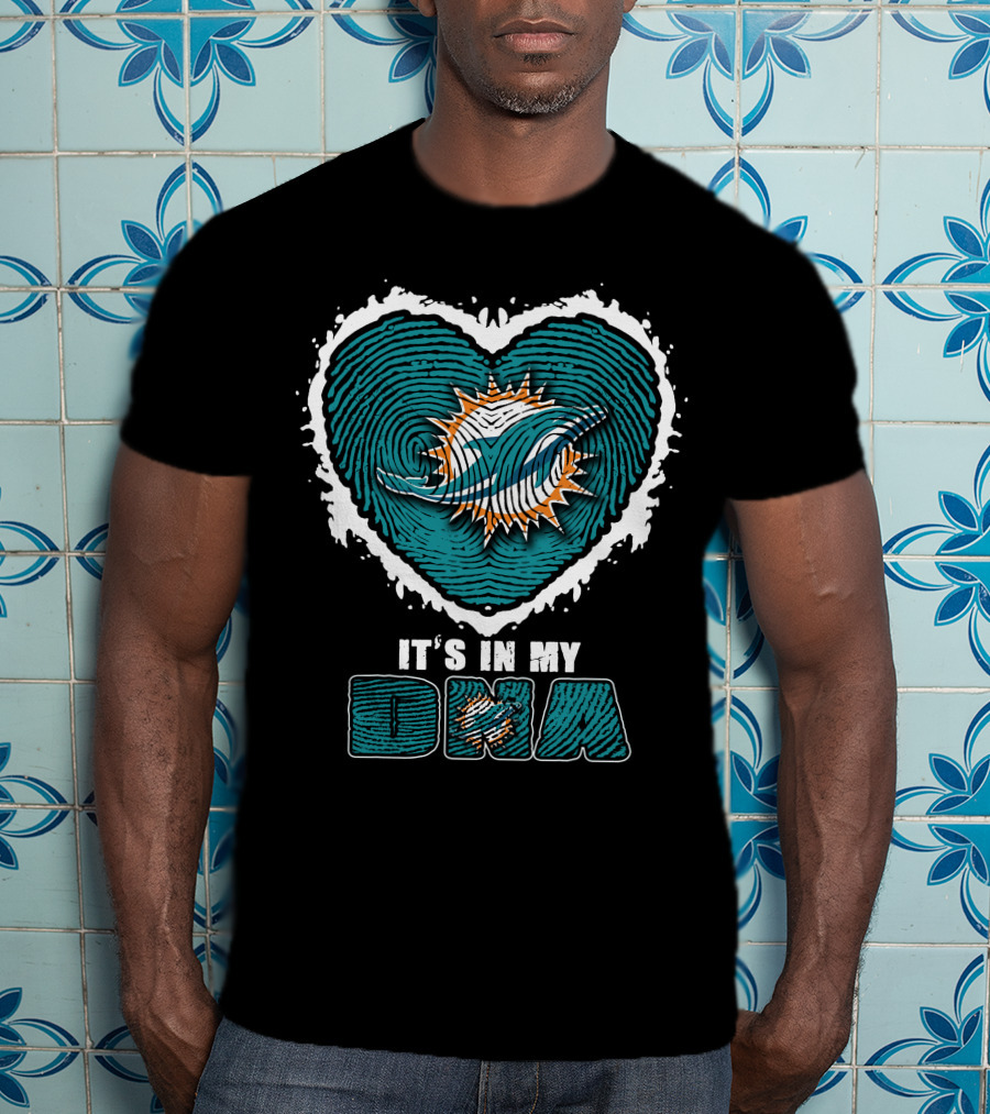 It's In My DNA Miami Dolphins Heart Fingerprint T-Shirt