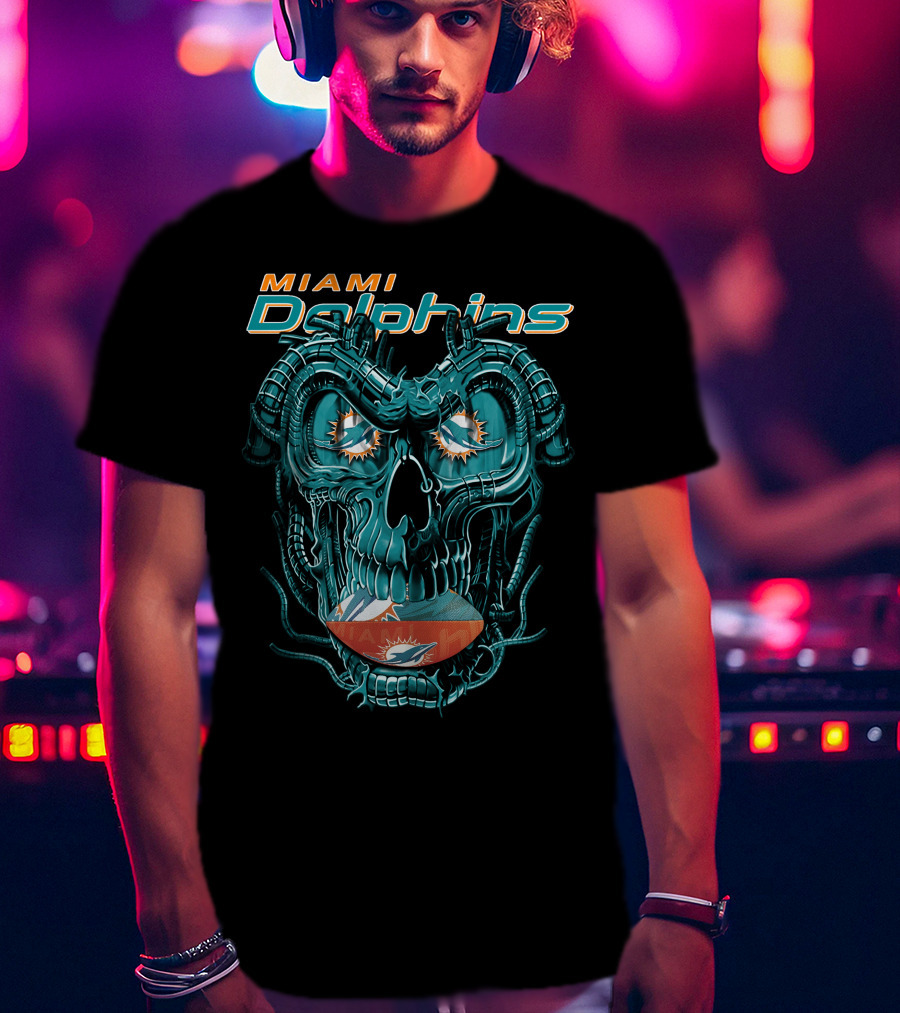 Miami Dolphins Dragonskull Fusion Football T-Shirt