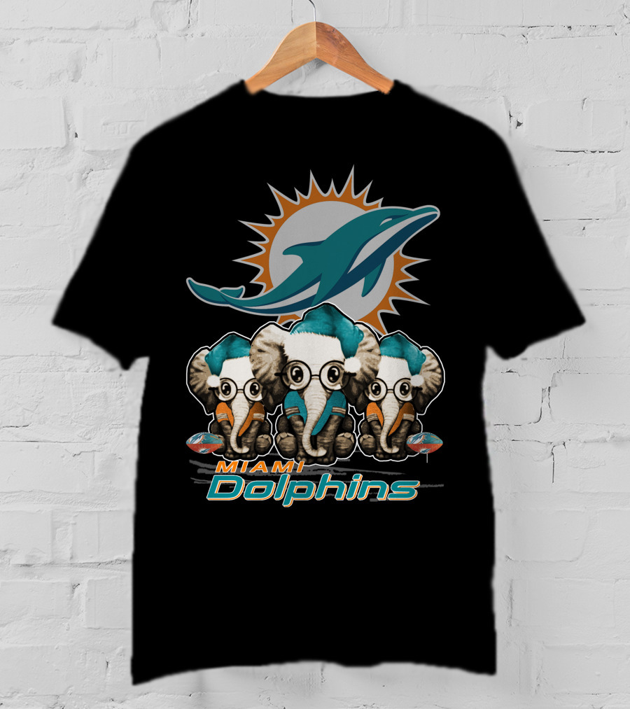 Miami Dolphins Christmas Elephants T-Shirt