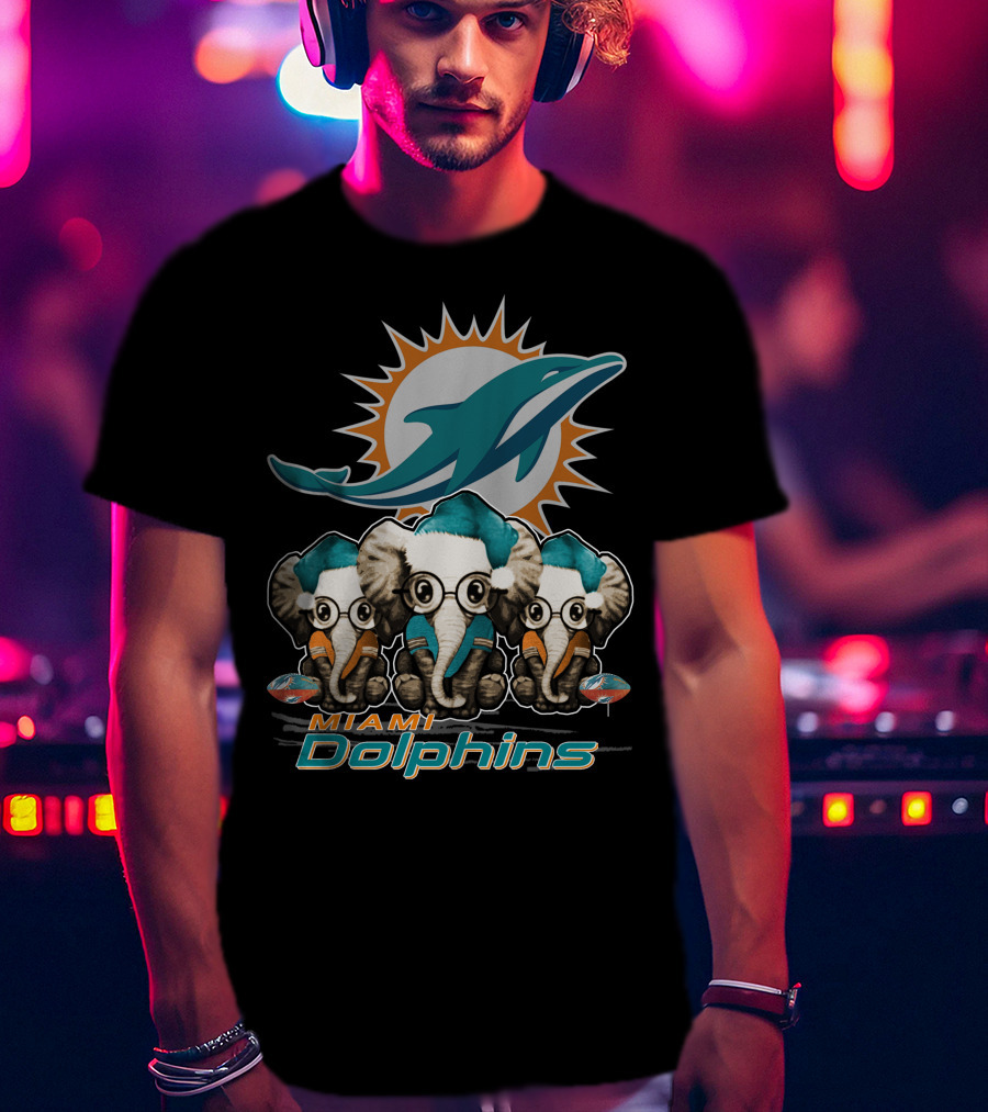 Miami Dolphins Christmas Elephants T-Shirt