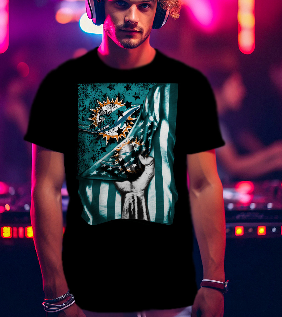 Miami Dolphins American Flag Fist T-Shirt