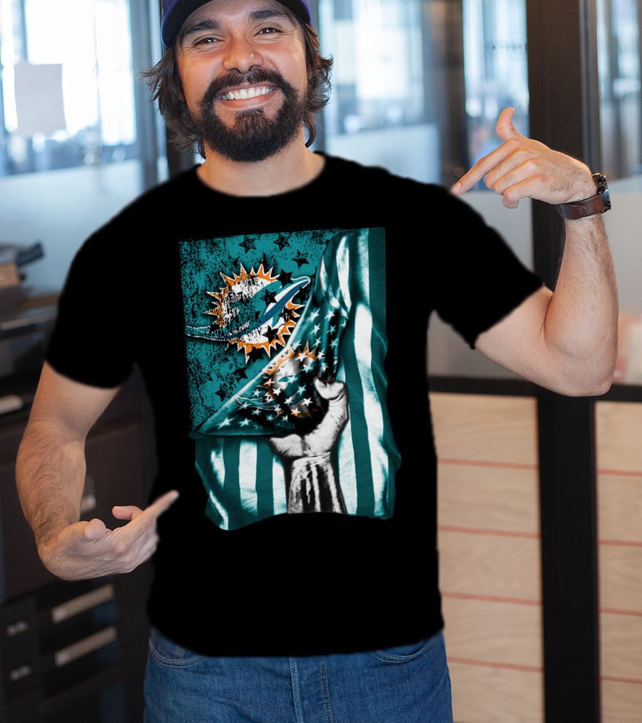 Miami Dolphins American Flag Fist T-Shirt