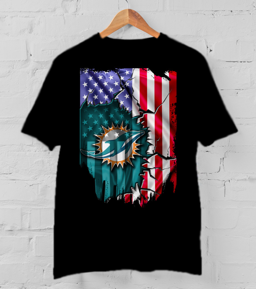 USA Flag Miami Dolphins Logo Cracked Effect T-Shirt