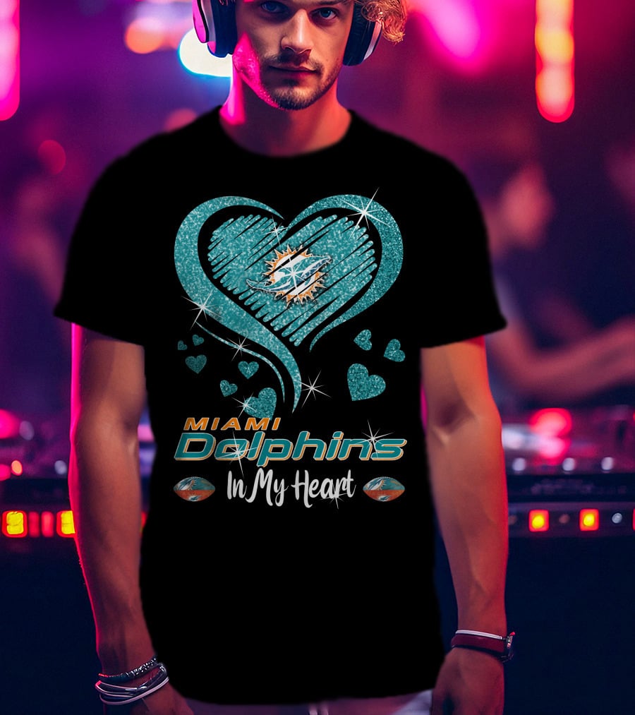 Miami Dolphins Heart Sparkle T-Shirt