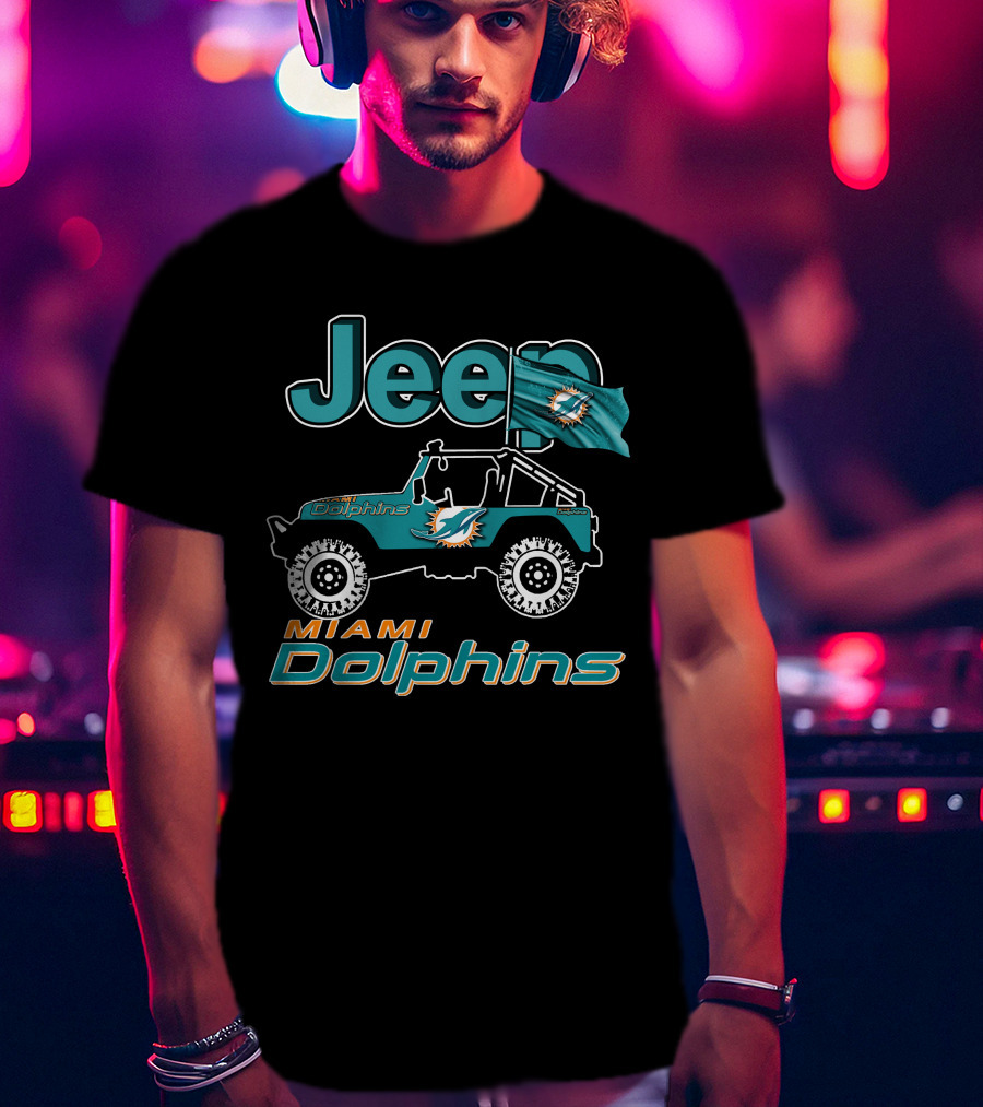 Jeep Miami Dolphins Flag Logo Off-Road Vehicle T-Shirt