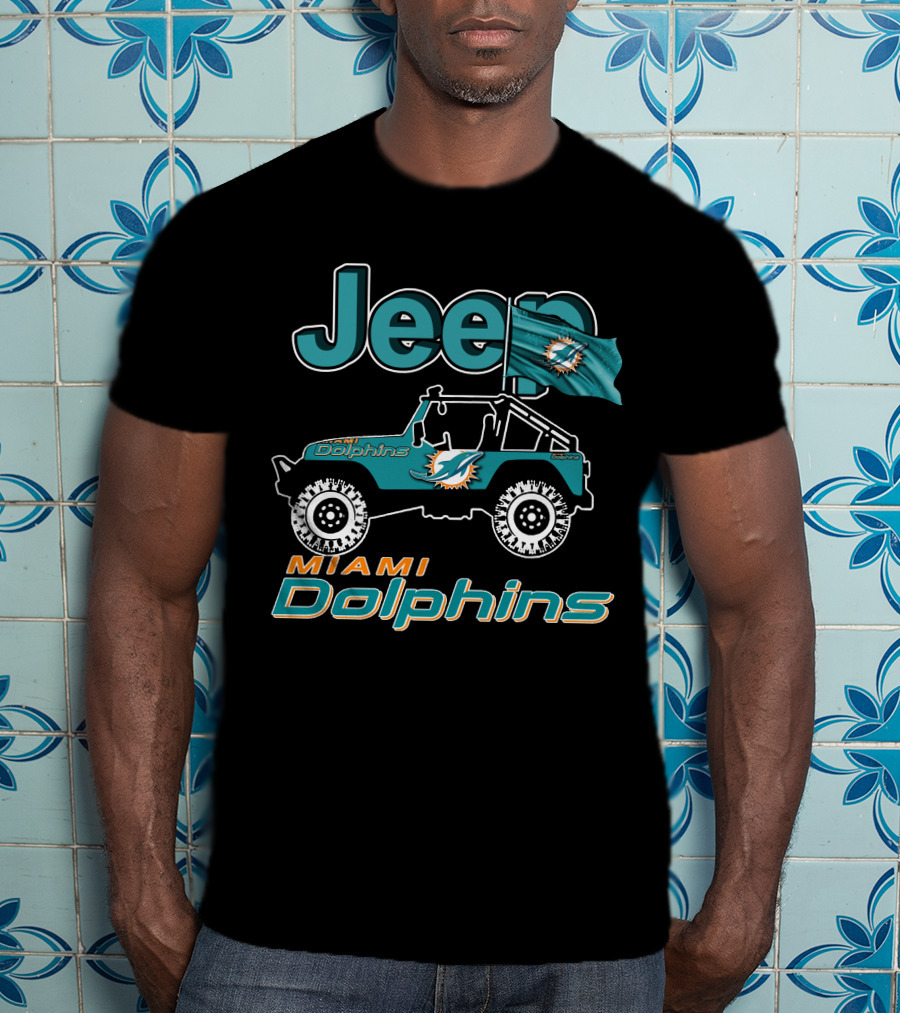 Jeep Miami Dolphins Flag Logo Off-Road Vehicle T-Shirt