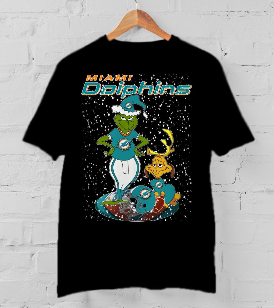 Grinchxmas Miami Dolphins Holiday Football T-Shirt