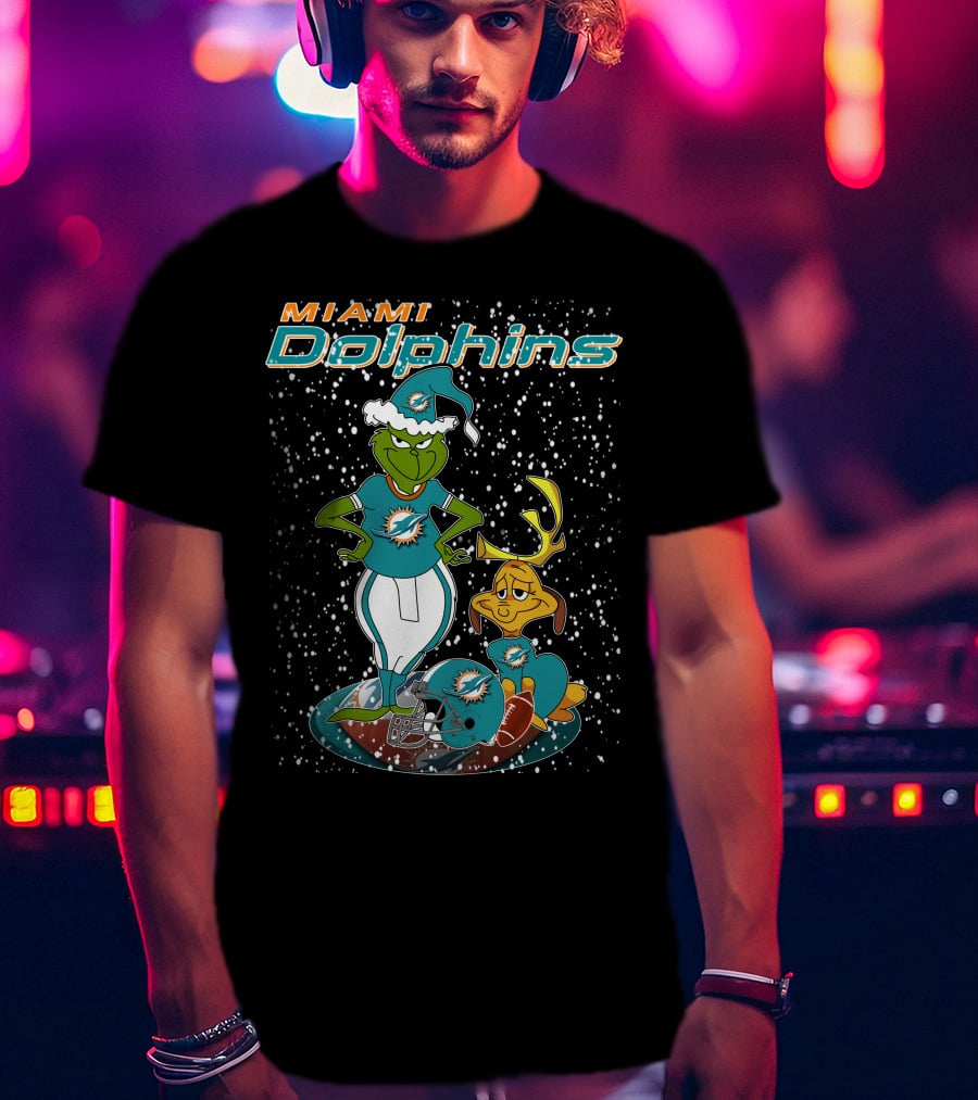 Grinchxmas Miami Dolphins Holiday Football T-Shirt
