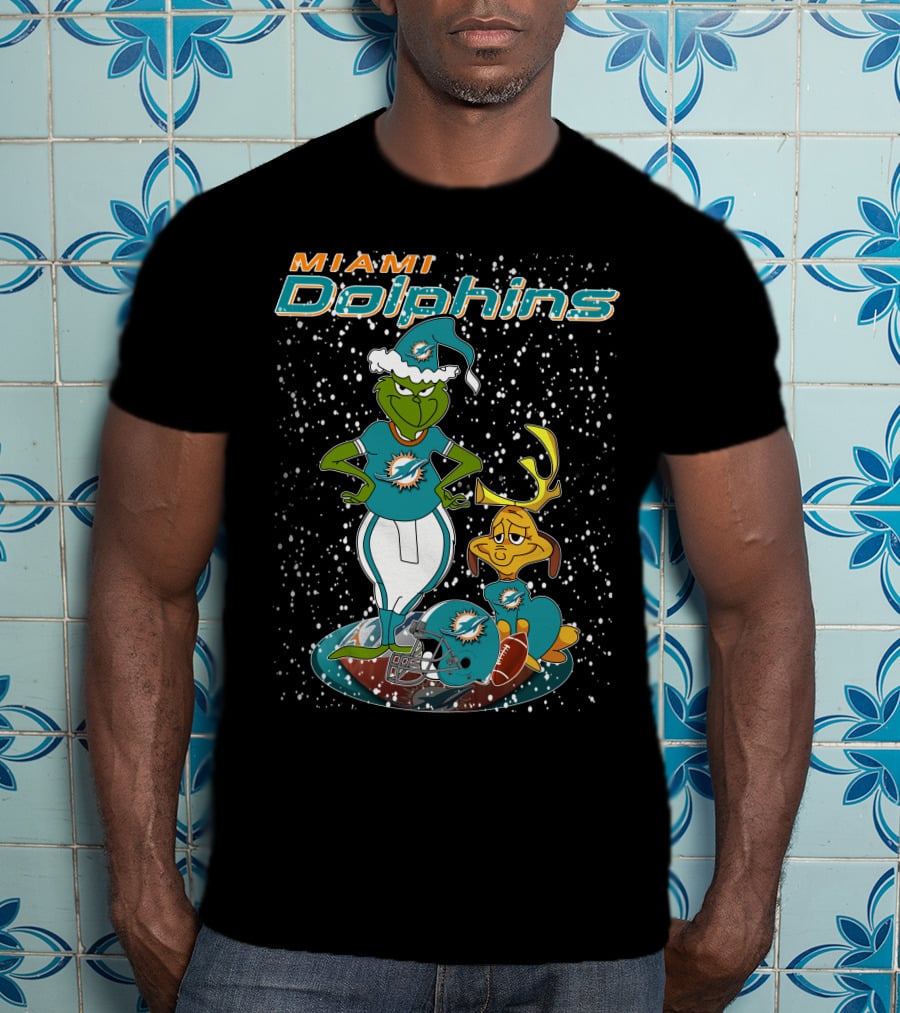 Grinchxmas Miami Dolphins Holiday Football T-Shirt