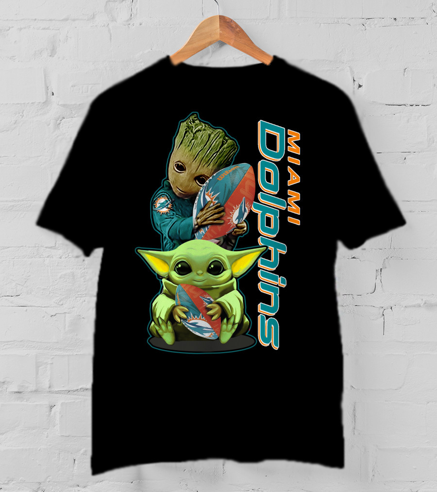 Groot And Baby Yoda Miami Dolphins Football Fan T-Shirt