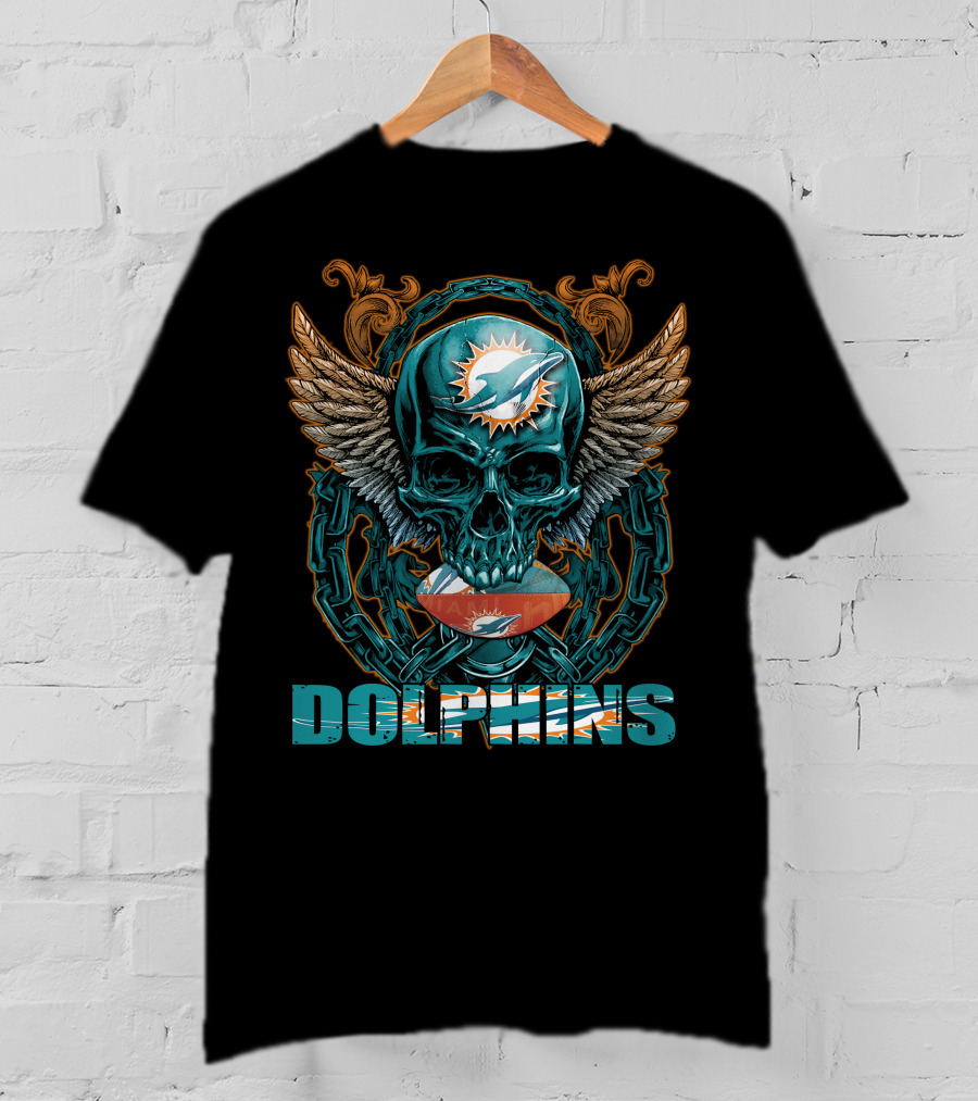 Dolphins Skullfb Miami Dolphins Winged Skull T-Shirt
