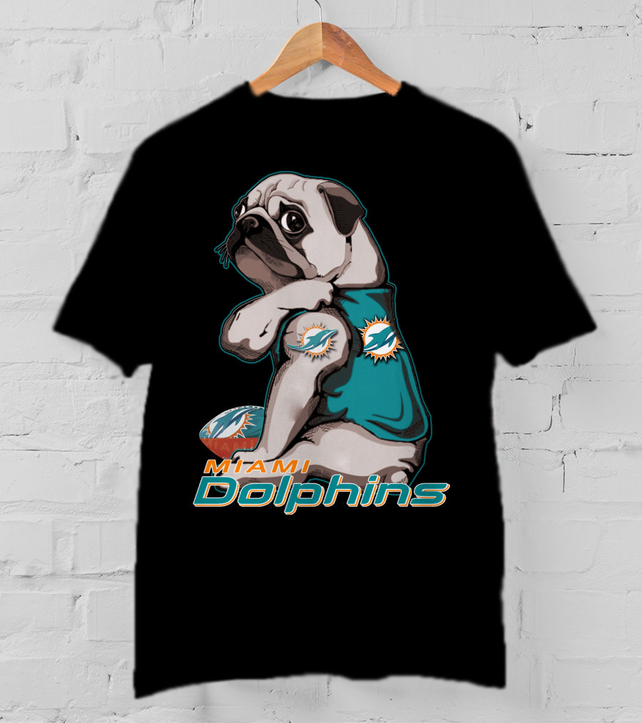 Miami Dolphins Pug Football T-Shirt
