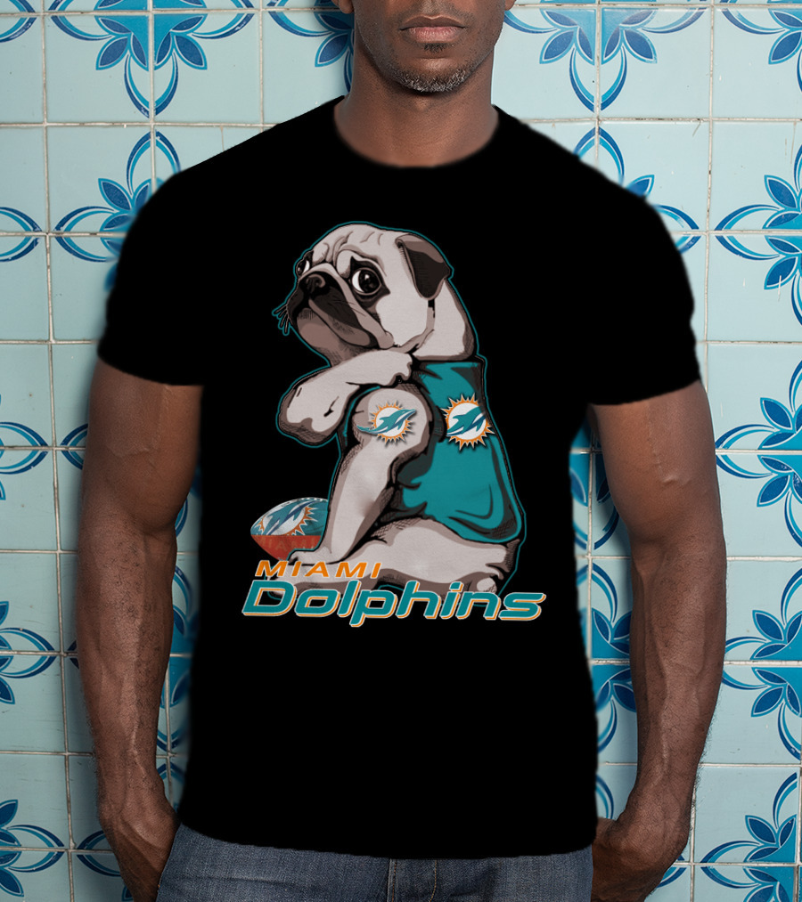 Miami Dolphins Pug Football T-Shirt