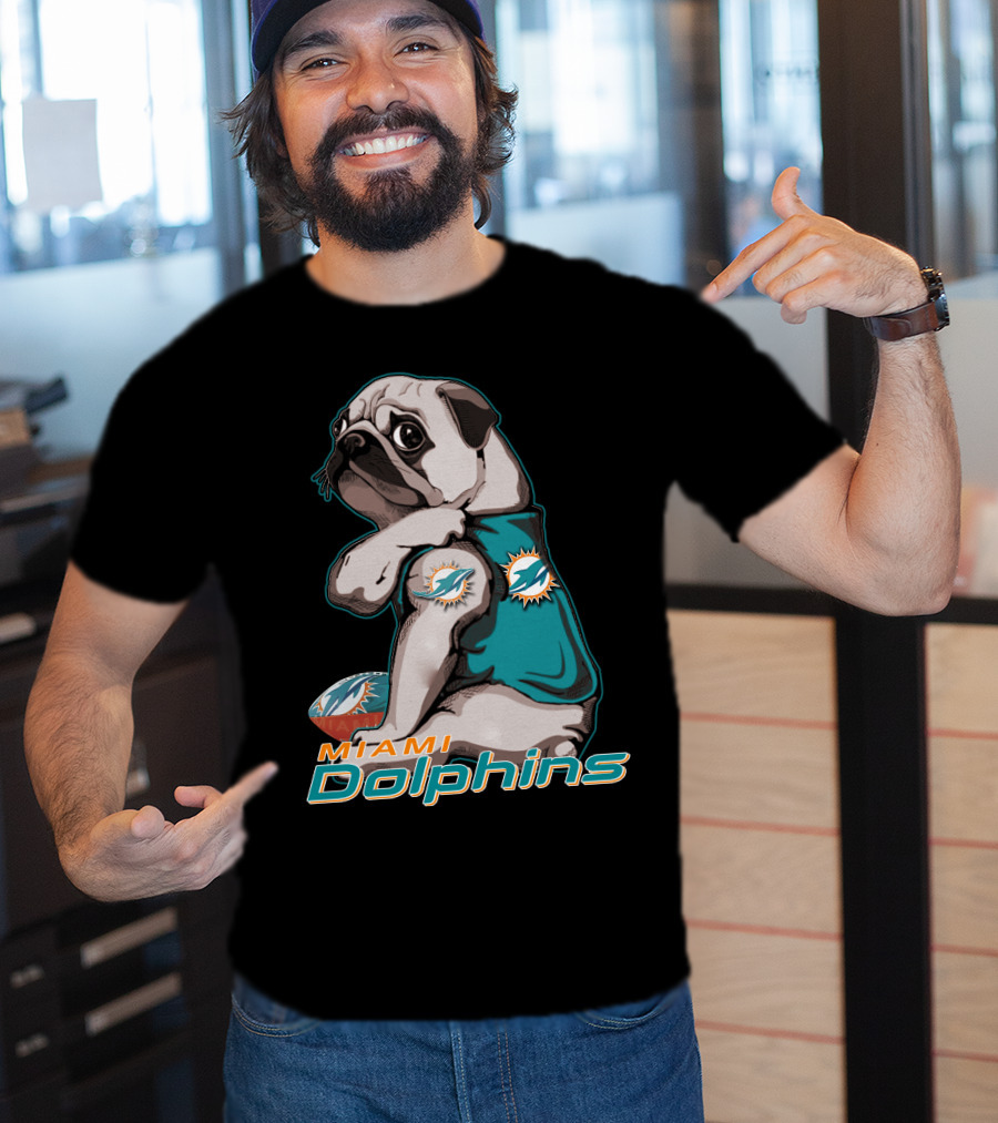 Miami Dolphins Pug Football T-Shirt