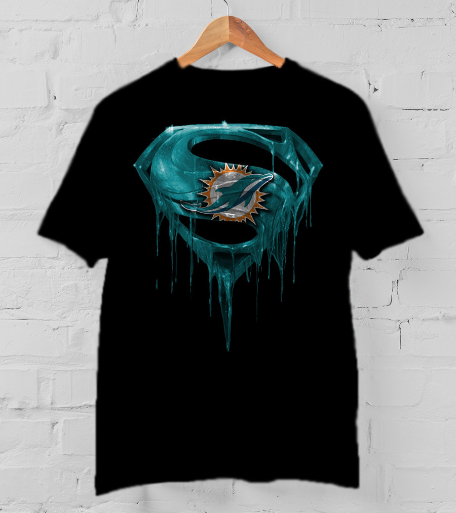 Miami Dolphins Superman Logo Dripping Effect T-Shirt