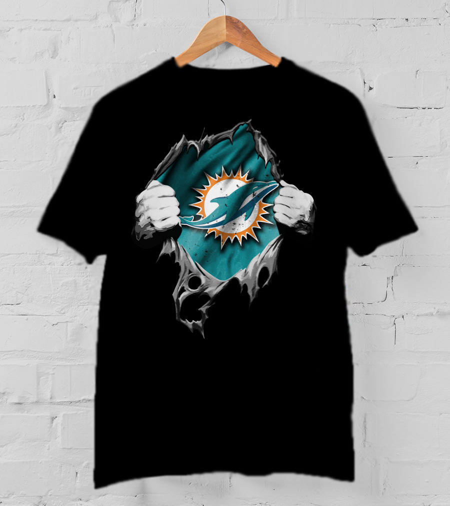 Torn Miami Dolphins Logo Revealed Through Ripped Fabric T-Shirt