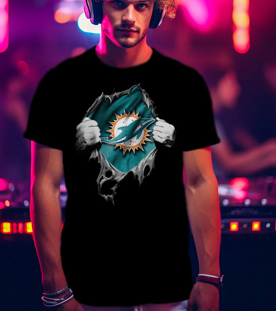 Torn Miami Dolphins Logo Revealed Through Ripped Fabric T-Shirt