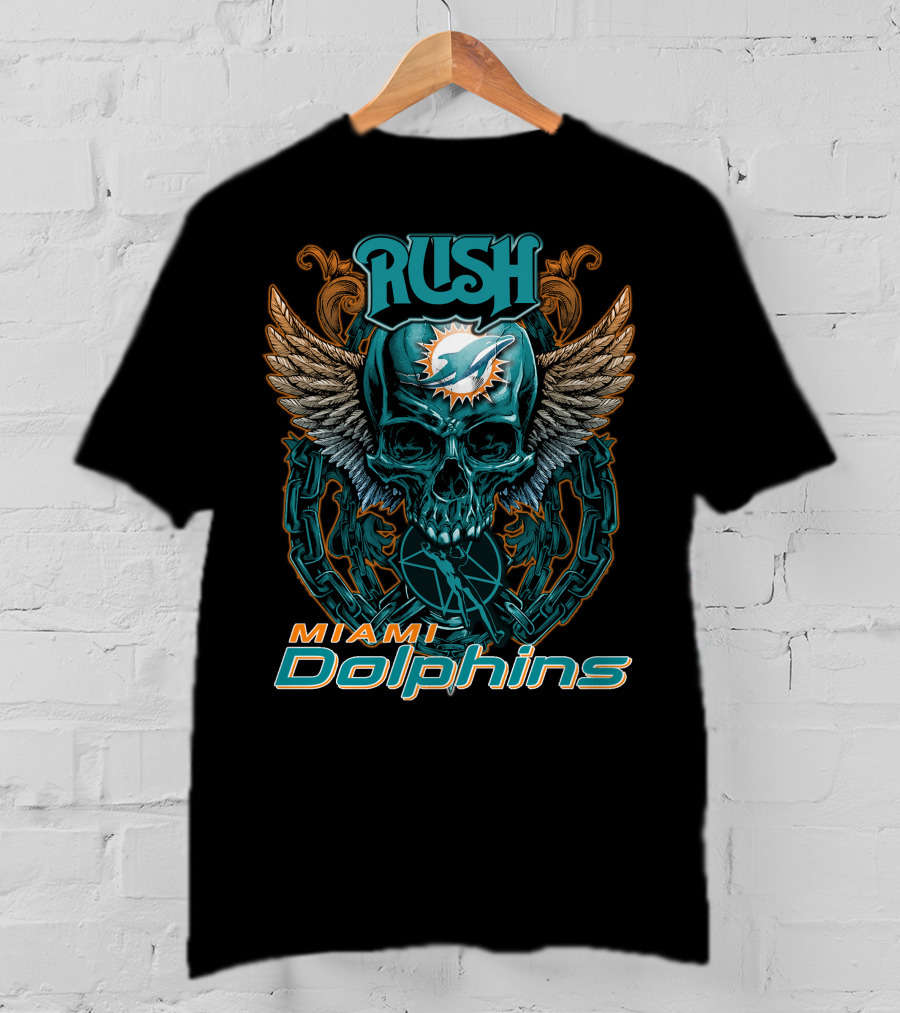 RUSH Miami Dolphins Skull Wings Chain T-Shirt