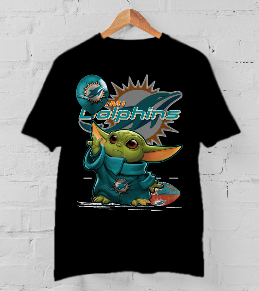 Yoda Holding Miami Dolphins Football And Balloon T-Shirt