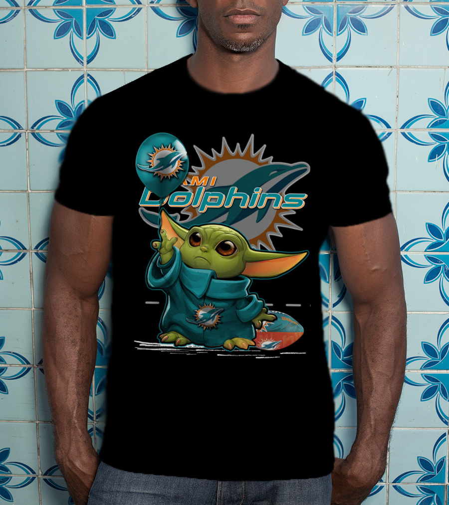 Yoda Holding Miami Dolphins Football And Balloon T-Shirt