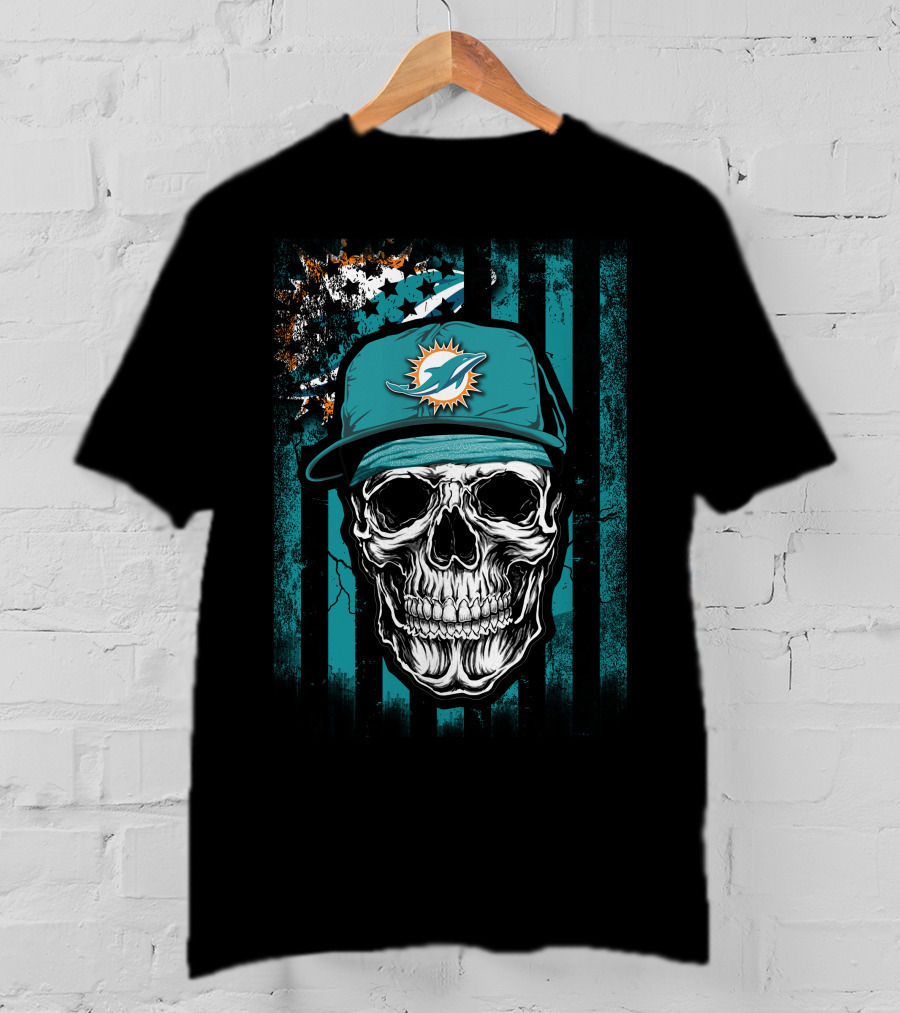 Miami Dolphins Skull Hat Fan T-Shirt