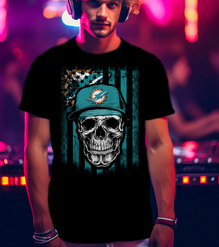 Miami Dolphins Skull Hat Fan T-Shirt