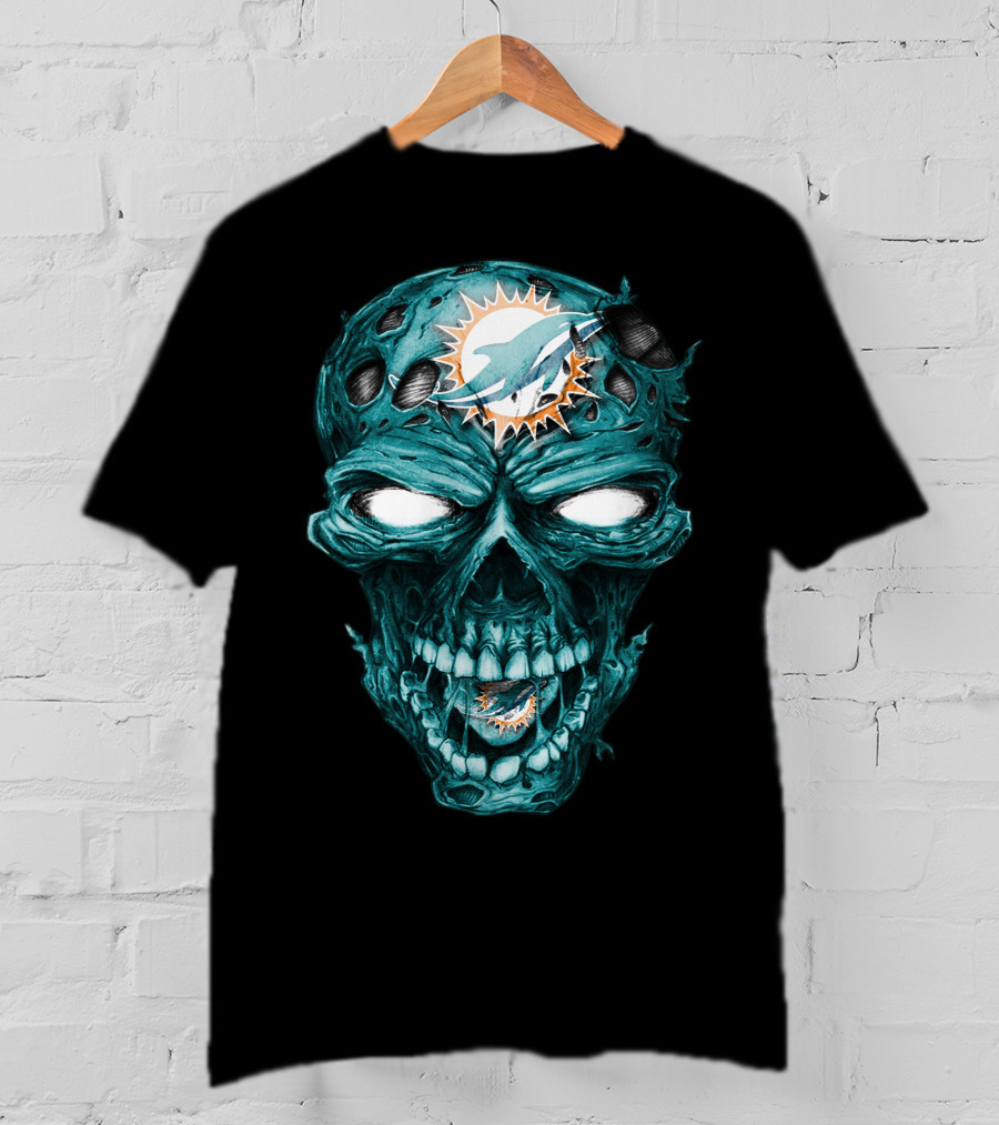 Skull Miami Dolphins Zombie Head T-Shirt
