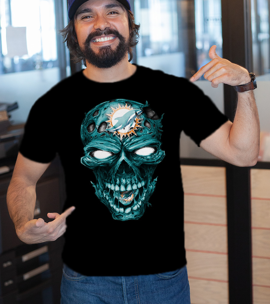 Skull Miami Dolphins Zombie Head T-Shirt