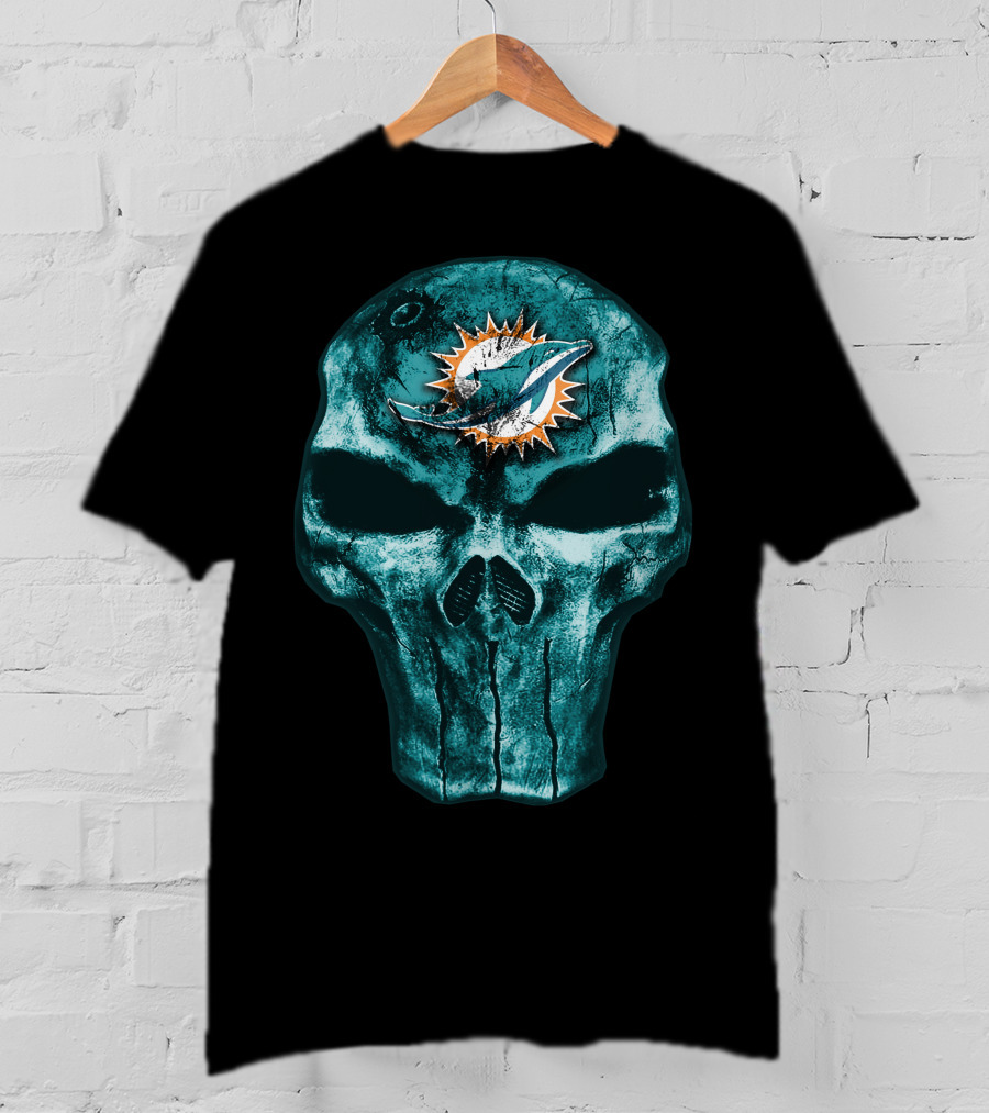 Skull Miami Dolphins Logo Fusion T-Shirt