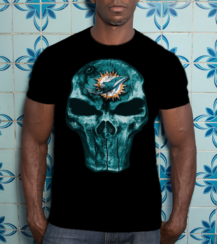 Skull Miami Dolphins Logo Fusion T-Shirt