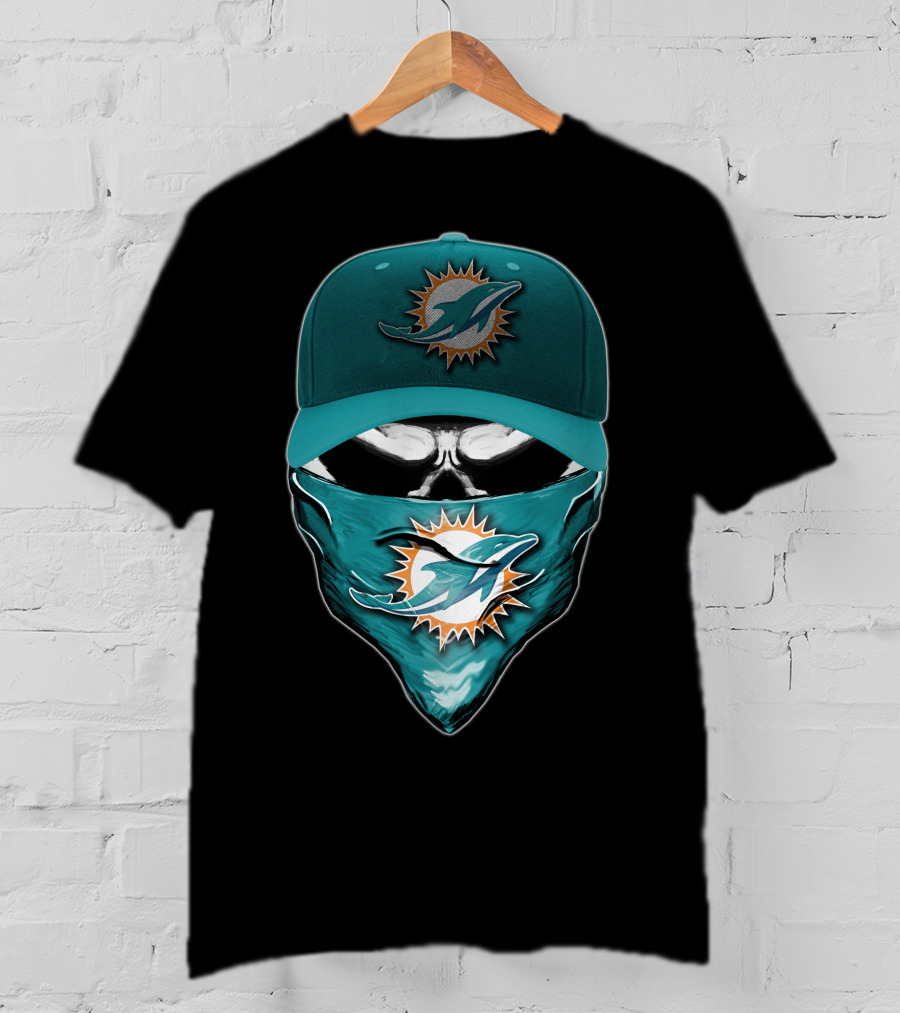 Skull Miami Dolphins Logo Hat And Bandana T-Shirt