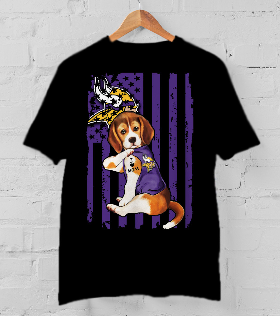 Beagle I Love Mom Minnesota Vikings Purple Flag T-Shirt
