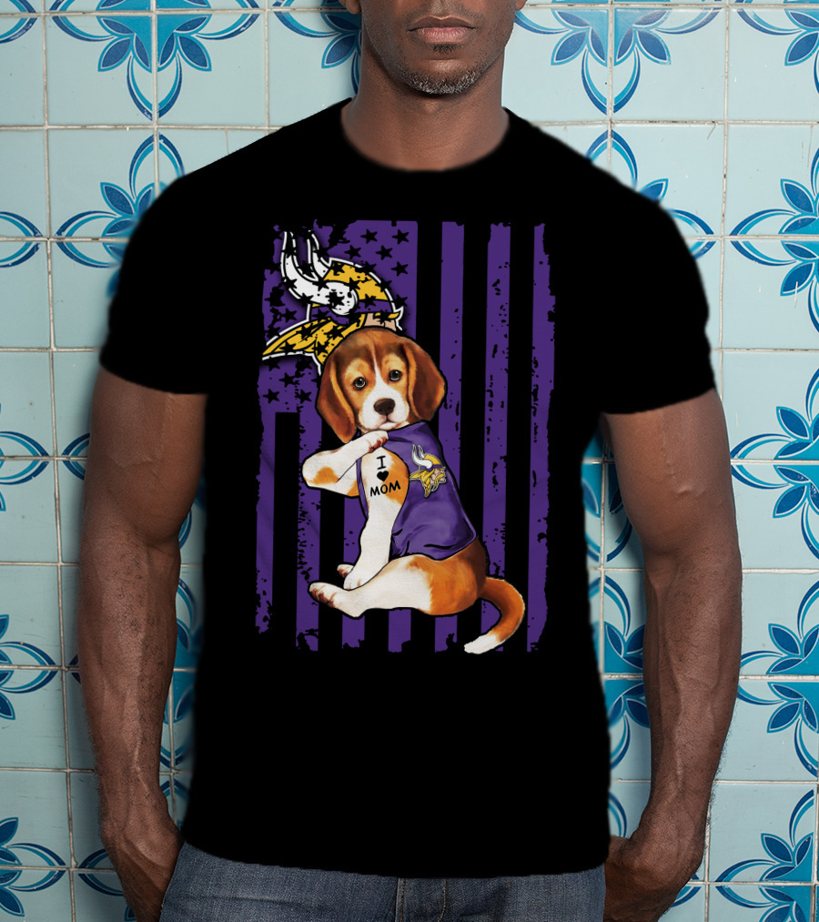 Beagle I Love Mom Minnesota Vikings Purple Flag T-Shirt